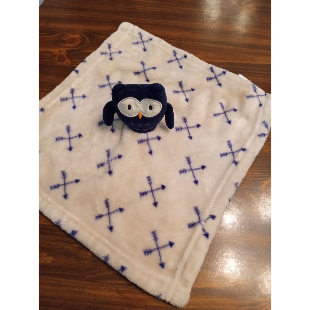 Hudson Baby Blue Owl Security Blanket Lovey Arrows Navy & Cream HD
